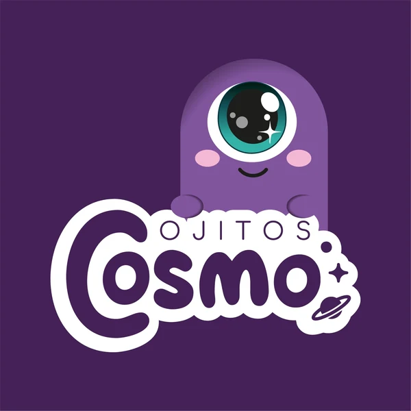 Logo de Ojitos Cosmo: un personaje morado de un solo ojo grande sobre la palabra Cosmo